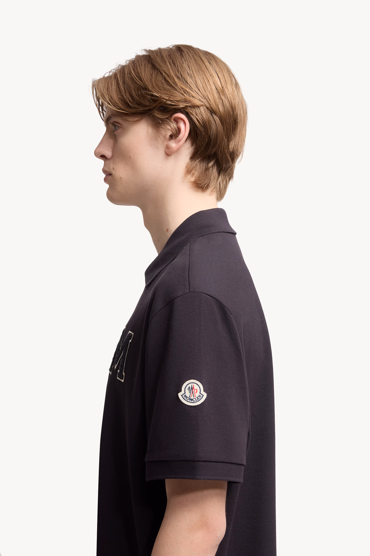 Monogram Cotton Piquet Polo Shirt Men Navy Blue Moncler 4